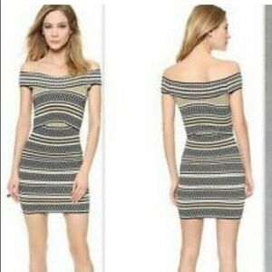 Ronny Kobo Size L Bodycon Dress Black White Stripe Illana Off Shoulder